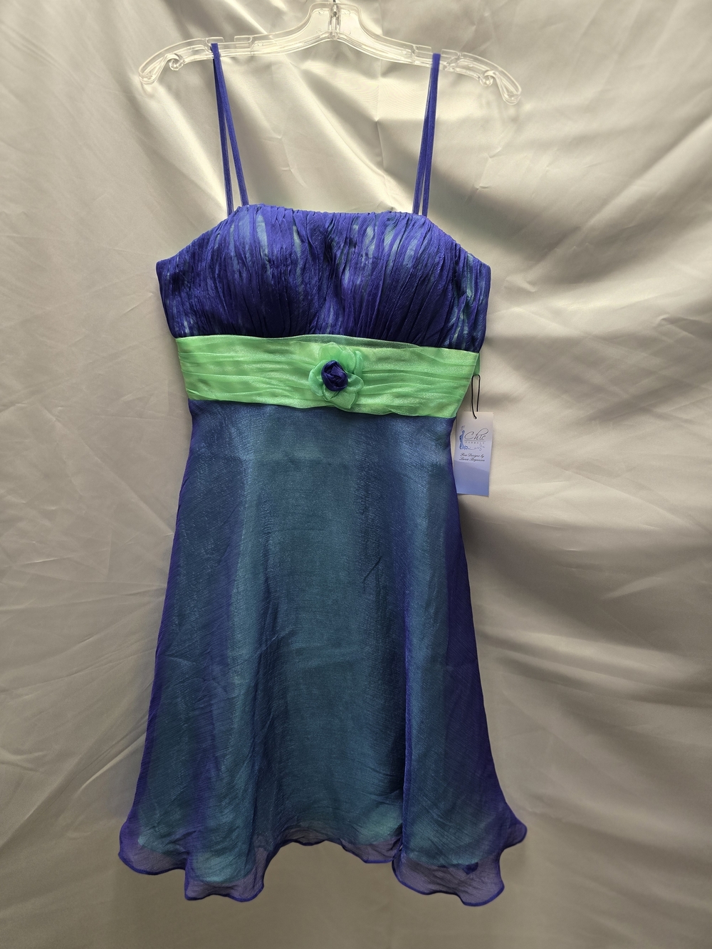 Blue-Green Spaghetti Strap Party Dress